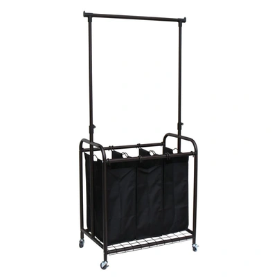 Oceanstar 3-bag Rolling Laundry Sorter With Adjustable Hanging Bar, Bronze