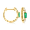 Rs Pure Ross-simons Emerald And . Diamond Huggie Hoop Earrings In 14kt Yellow Gold In Green