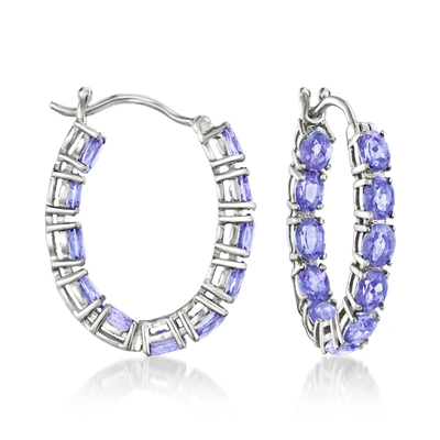 Ross-simons Tanzanite Inside-outside Hoop Earrings In Sterling Silver In Blue