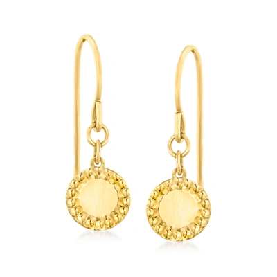Ross-simons Italian 14kt Yellow Gold Textured And Polished Disc Drop Earrings