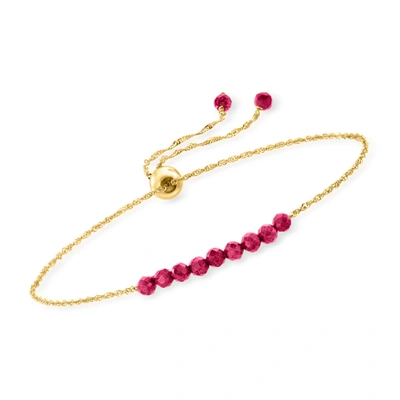 Rs Pure By Ross-simons Ruby Bead Bolo Bracelet 14kt Yellow Gold In Red