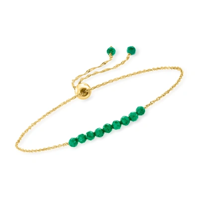 Rs Pure By Ross-simons Emerald Bead Bolo Bracelet In 14kt Yellow Gold In Green