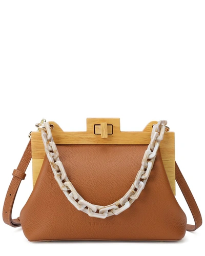 Tiffany & Fred Full-grain Leather & Real Wood Frame Shoulder Bag In Brown