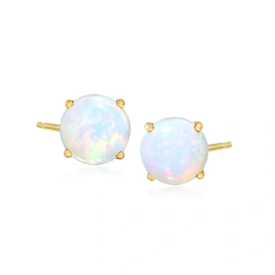 Ross-simons Opal Stud Earrings In 14kt Yellow Gold In White
