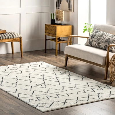 Nuloom Rae Abstract Stripes Machine Washable Shag Area Rug In Black