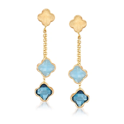 Ross-simons Italian London Blue Topaz And Aquamarine Flower Drop Earrings In 14kt Yellow Gold