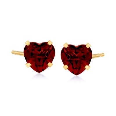 Ross-simons Garnet Heart Martini Stud Earrings In 14kt Yellow Gold In Red