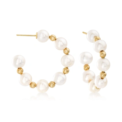 Ross-simons 6-7mm Cultured Pearl Hoop Earrings In 14kt Yellow Gold In White