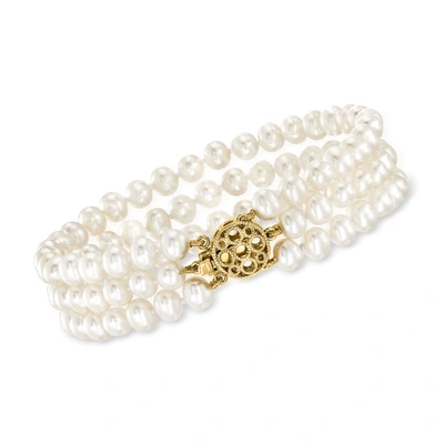 Ross-simons 5-5.5mm Cultured Pearl Bracelet With 14kt Yellow Gold Clasp In White