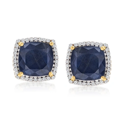 Ross-simons Sapphire And . Diamond Stud Earrings In 14kt Yellow Gold In Blue