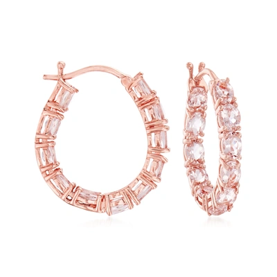 Ross-simons Morganite Inside-outside Oval Hoop Earrings In 18kt Rose Gold Over Sterling In Pink