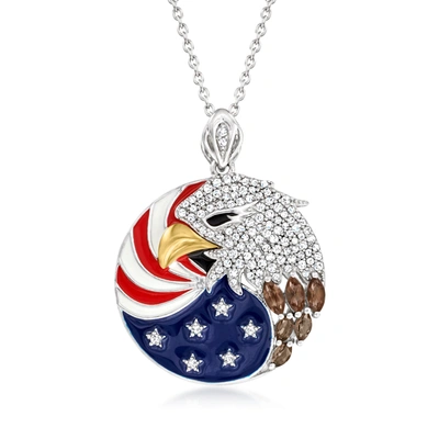 Ross-simons White Zircon And . Smoky Quartz Eagle Pendant Necklace With Multicolored Enamel In 2-tone Sterling S In Blue