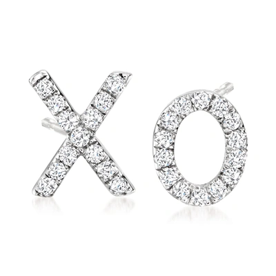 Ross-simons Diamond X/o Mismatched Earrings In 14kt White Gold In Silver