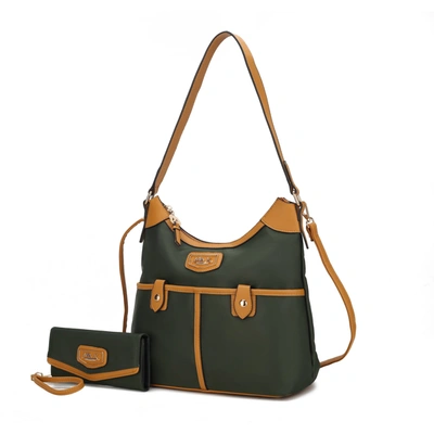 Mkf Collection By Mia K Harper Nylon Hobo Shoulder Handbag With Matching Wallet - 2 Pieces In Green