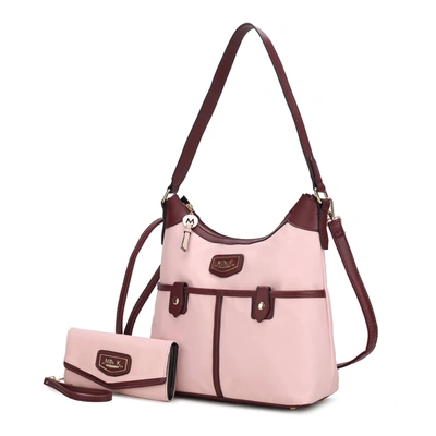 Mkf Collection By Mia K Harper Nylon Hobo Shoulder Handbag With Matching Wallet - 2 Pieces In Pink