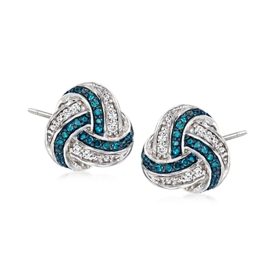 Ross-simons Blue And White Diamond Love Knot Earrings In Sterling Silver