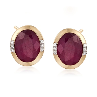 Ross-simons Oval Ruby Earrings With Diamond Accents In 14kt Yellow Gold In Red
