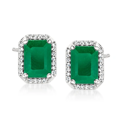 Ross-simons Emerald And . Diamond Earrings In 14kt White Gold In Green