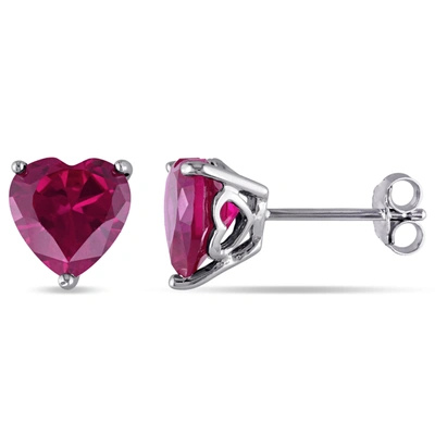Mimi & Max 5 1/2ct Tgw Heart Shaped Created Ruby Stud Earrings In Sterling Silver In Red