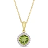 Mimi & Max 7/8ct Tgw Peridot And 1/10ct Tdw Diamond Halo Pendant With Chain In 10k Yellow Gold In Green