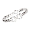 Ross-simons Italian Sterling Silver Byzantine Bracelet With Horse Bit In White