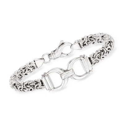 Ross-simons Italian Sterling Silver Byzantine Bracelet With Horse Bit In White