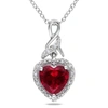 Mimi & Max 2 4/5ct Tgw Created Ruby Heart And Diamond Twist Pendant With Chain In Sterling Silver In Red