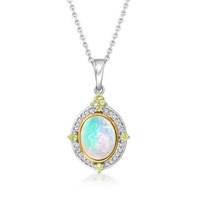 Ross-simons Ethiopian Opal, Diamond And . Peridot Pendant Necklace In Sterling Silver With 14kt Yellow Gold