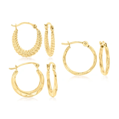 Ross-simons 14kt Yellow Gold Jewelry Set: 3 Pairs Of Huggie Hoop Earrings