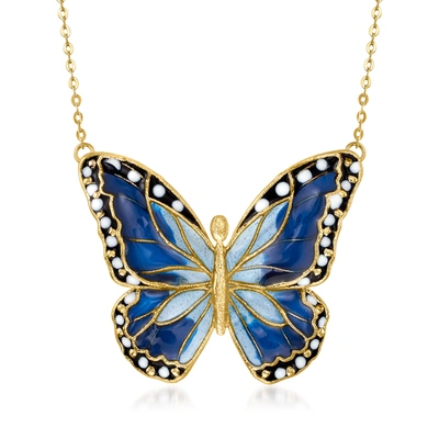 Ross-simons Italian Multicolored Enamel Butterfly Necklace In 14kt Yellow Gold In Blue