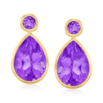 Canaria Fine Jewelry Canaria Amethyst Earrings In 10kt Yellow Gold In Purple