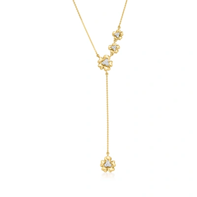 Rs Pure Ross-simons Diamond Flower Drop Necklace In 14kt Yellow Gold