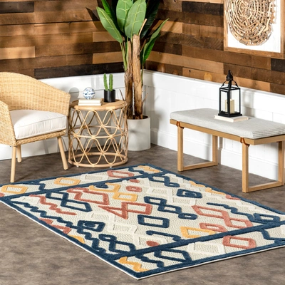 Nuloom Aiko Geometric Moroccan Indoor/outoor Area Rug In Blue