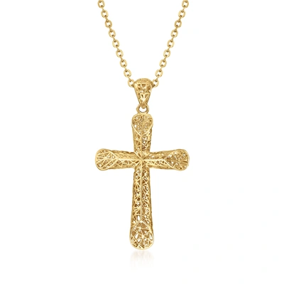 Ross-simons 14kt Yellow Gold Openwork Cross Pendant Necklace In White