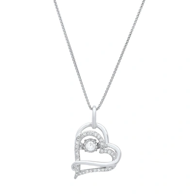 Max + Stone 10k White Gold 'golden Glimmer' Real Dancing Diamond Heart Pendant Necklace (1/5 Cttw.), 18" In Silver