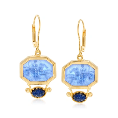 Ross-simons Italian Tagliamonte Blue Venetian Glass Intaglio And Lapis Drop Earrings In 18kt Gold Over Sterling