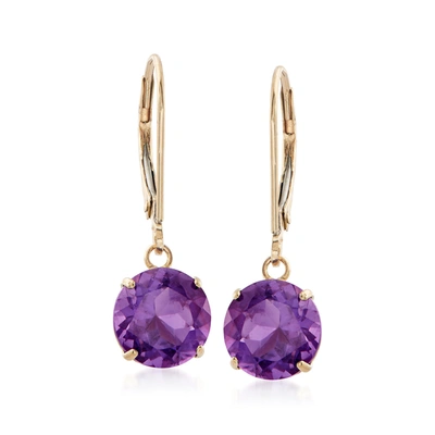 Ross-simons Amethyst Drop Earrings In 14kt Yellow Gold In Purple
