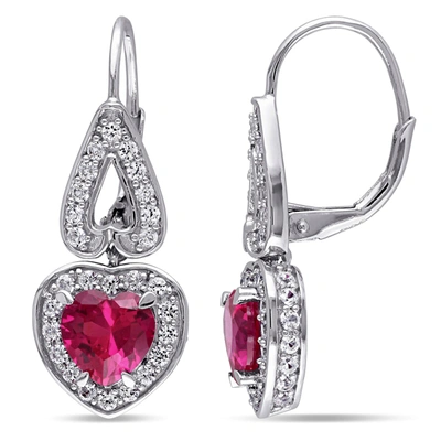 Mimi & Max 4 7/8ct Tgw Created Ruby And White Sapphire Heart Leverback Earrings In Sterling Silver In Red