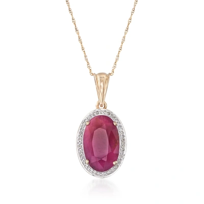 Ross-simons Ruby And . Diamond Pendant Necklace In 14kt Yellow Gold In Red