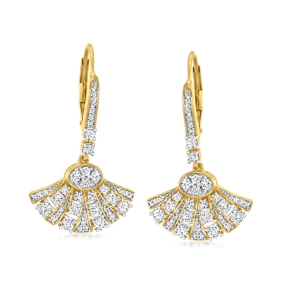 Ross-simons Diamond Fan Drop Earrings In 14kt Yellow Gold In Silver