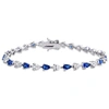 Mimi & Max 10 1/2 Ct Tgw Pear Shape Created Blue And White Sapphire Tennis Bracelet In Sterling Silver In Blue