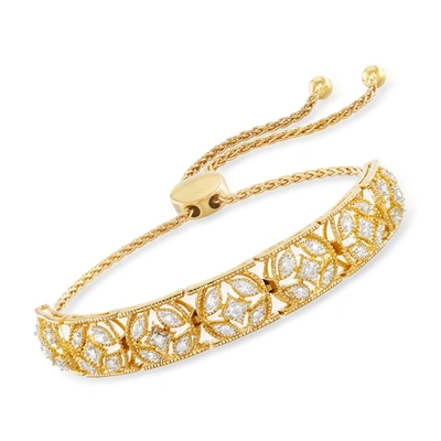 Ross-simons Diamond Openwork Bolo Bracelet In 18kt Gold Over Sterling In Silver