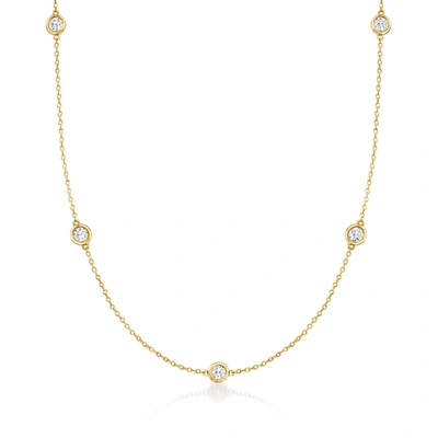 Ross-simons Bezel-set Diamond Station Necklace In 14kt Yellow Gold In White
