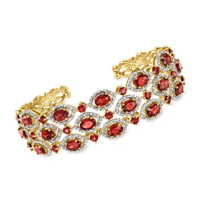 Ross-simons Garnet And . White Zircon Cuff Bracelet In 18kt Gold Over Sterling In Red