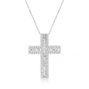 Ross-simons Baguette And Round Cross Pendant Necklace In 14kt White Gold In Silver