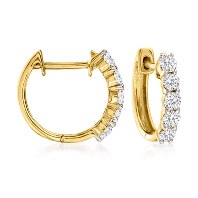 Ross-simons Diamond Huggie Hoop Earrings In 14kt Yellow Gold In White