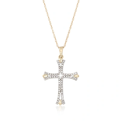 Ross-simons Diamond Cross Pendant Necklace In 14kt Yellow Gold In Multi