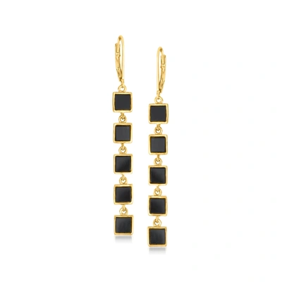 Ross-simons Black Onyx Square-link Drop Earrings In 18kt Gold Over Sterling