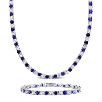 Mimi & Max 47 1/4 Ct Tgw Created Blue And White Sapphire Tennis Bracelet And Necklace Set In Sterling Silver