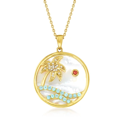 Ross-simons Mother-of-pearl And 1.75- Swiss Blue Topaz Paradise Pendant Necklace In 18kt Gold Over Sterling